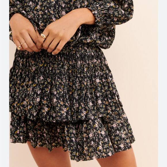 Current Air Aurelie Floral Print Mini Dress boho drop waist fall flutter skirt M - Picture 11 of 12
